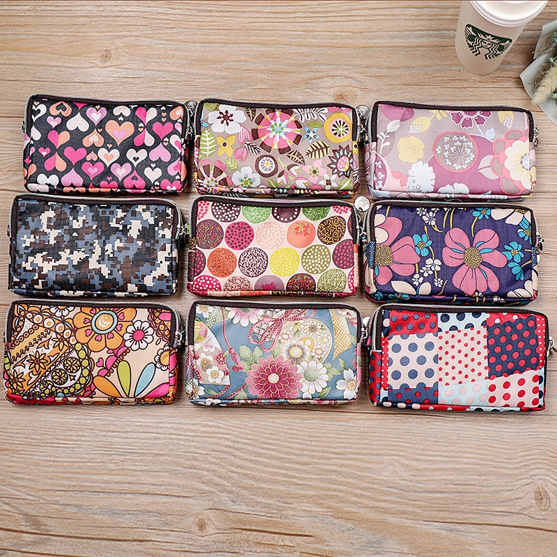 Cartoon Three-layer Zipper Fabric Printing Women's New Coin Purse Bag Mobile Phone Bag Handbag
