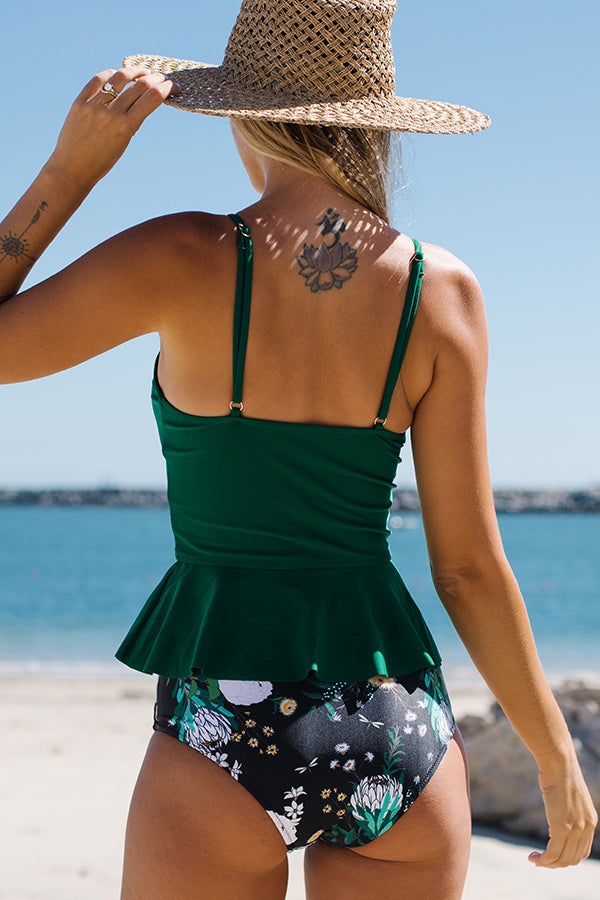 Drawstring Front Floral Print Tankini Set