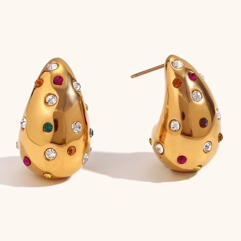 1 Pair Lady Water Droplets Plating Inlay Stainless Steel Artificial Diamond 18K Gold Plated Ear Studs