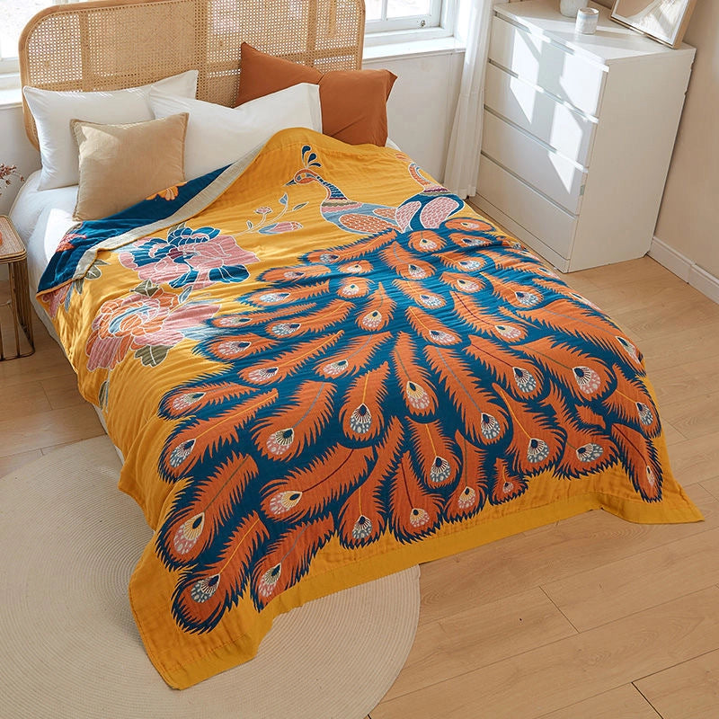 National Fashion Pure Cotton Gauze Quilt Adult Lunch Break Sofa Cover Blanket Summer Towel Quilt Pure Cotton Single Double Blanket Bed Sheet