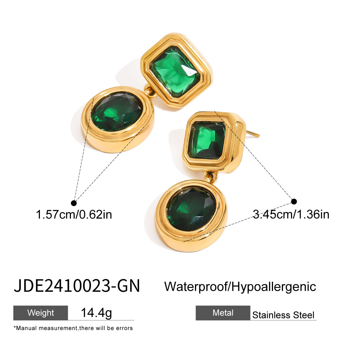 Jie Ding Stainless Steel Earrings Titanium Steel Earrings Green Agate Earrings