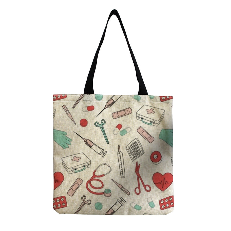 Women's Cotton And Linen Letter Nurse Heart Shape Classic Style Square Open Tote Bag