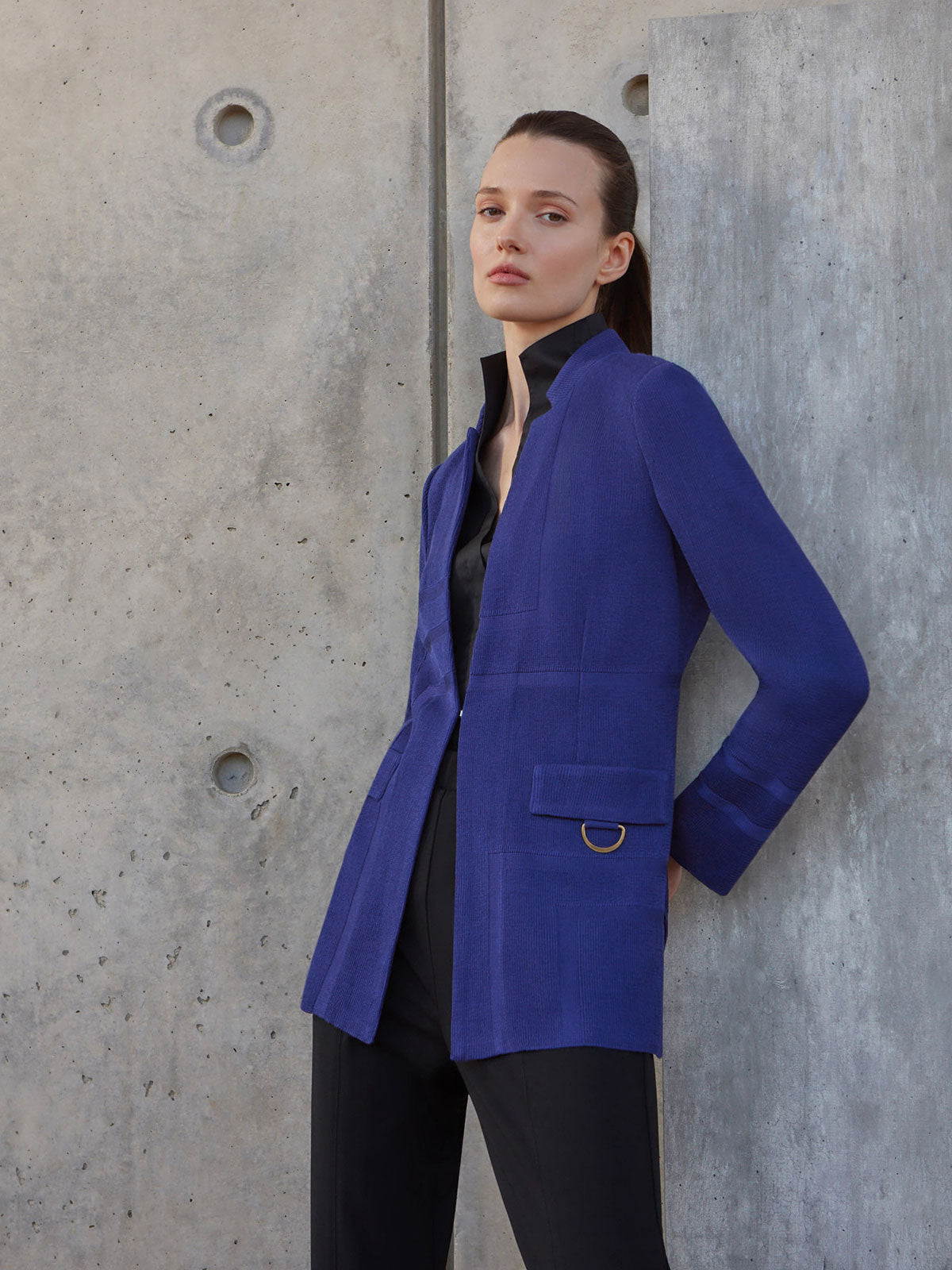 Inverted Notch Collar Tailored Knit Jacket