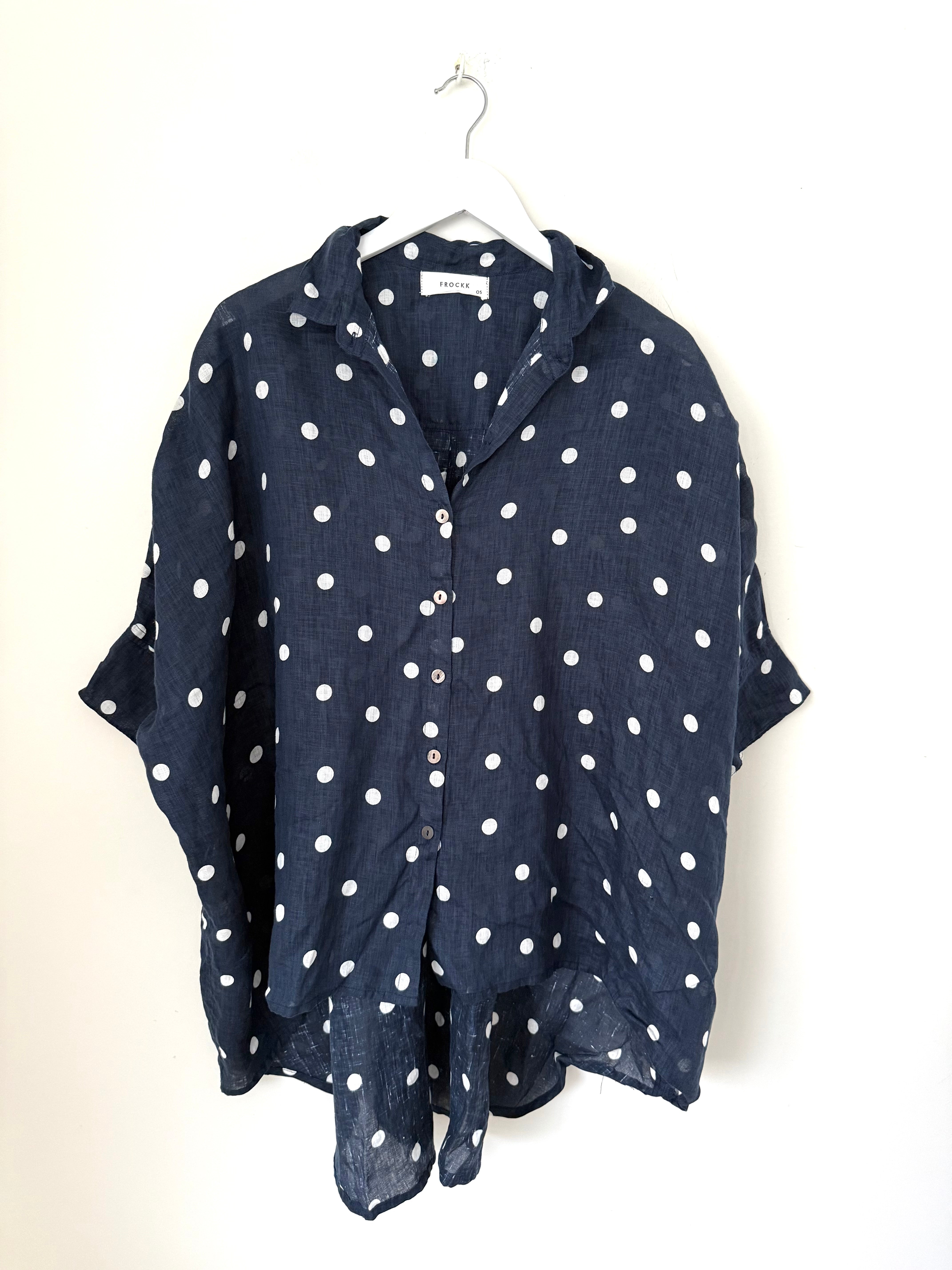 issey shirt - navy spot linen