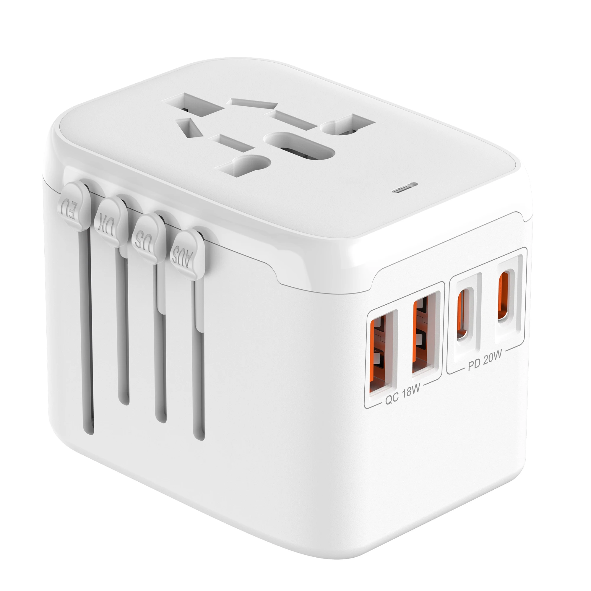 All in One Universal Travel Plug Adapter with Dual USB A and C Ports Worldwide Compatible with USA EU UK AUS Socket