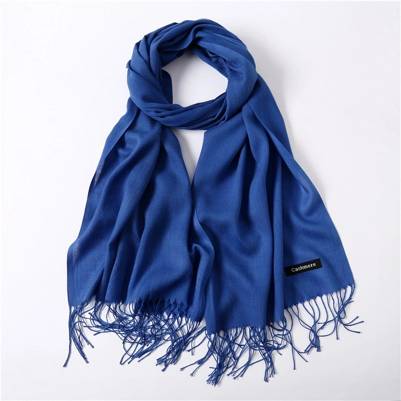 Women's Elegant Classic Style Solid Color Polyester Tassel Scarf