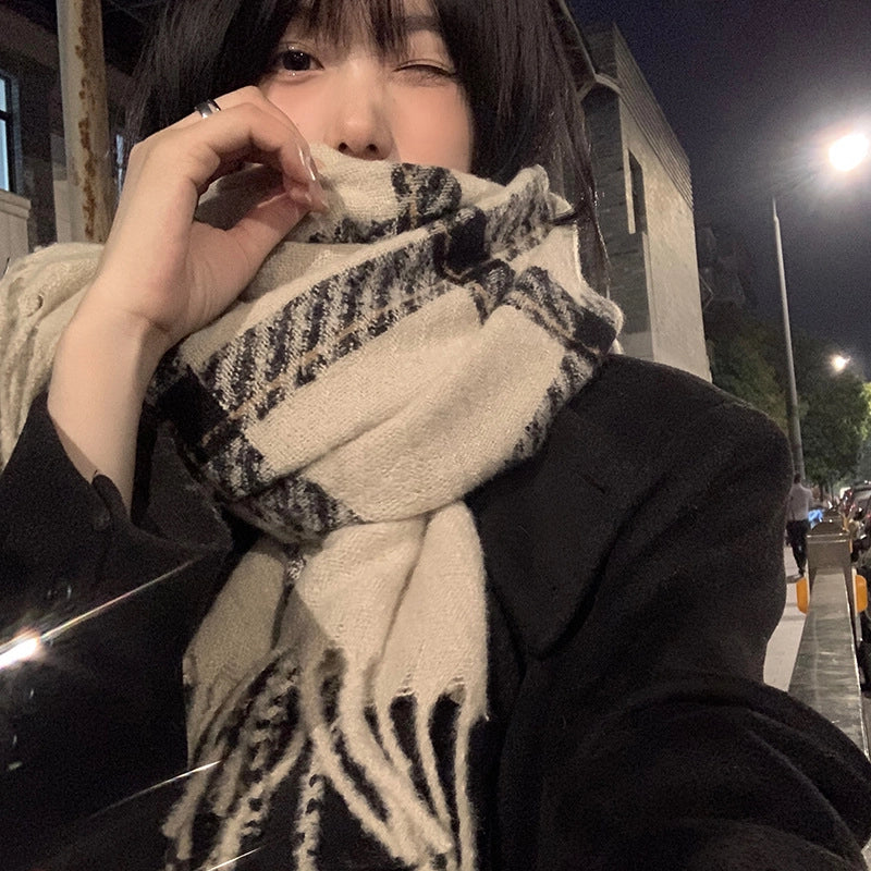 Couple Plaid Scarf Women's Autumn And Winter  Versatile Student Shawl Warm Scarf Men's Fashion