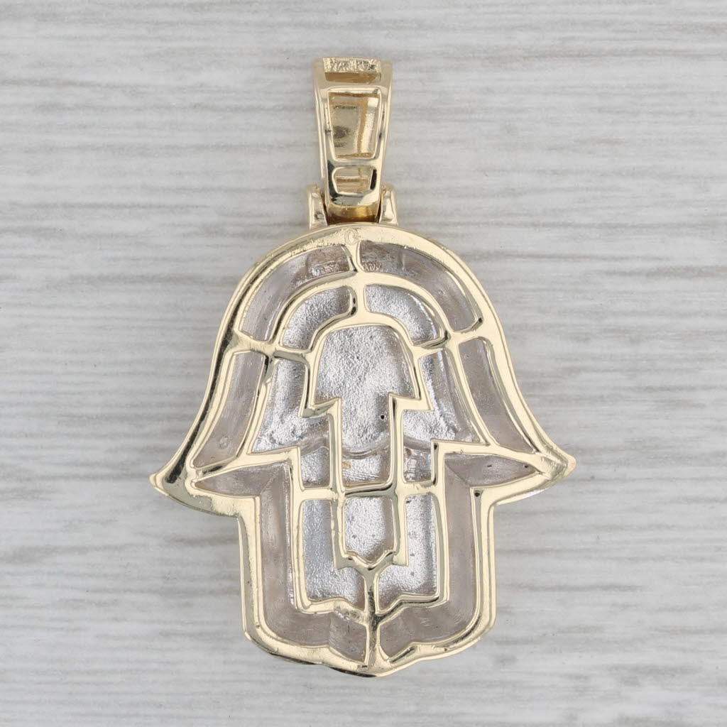 0.20ctw Diamond Hamsa Hand Pendant 10k Yellow White Gold Talisman