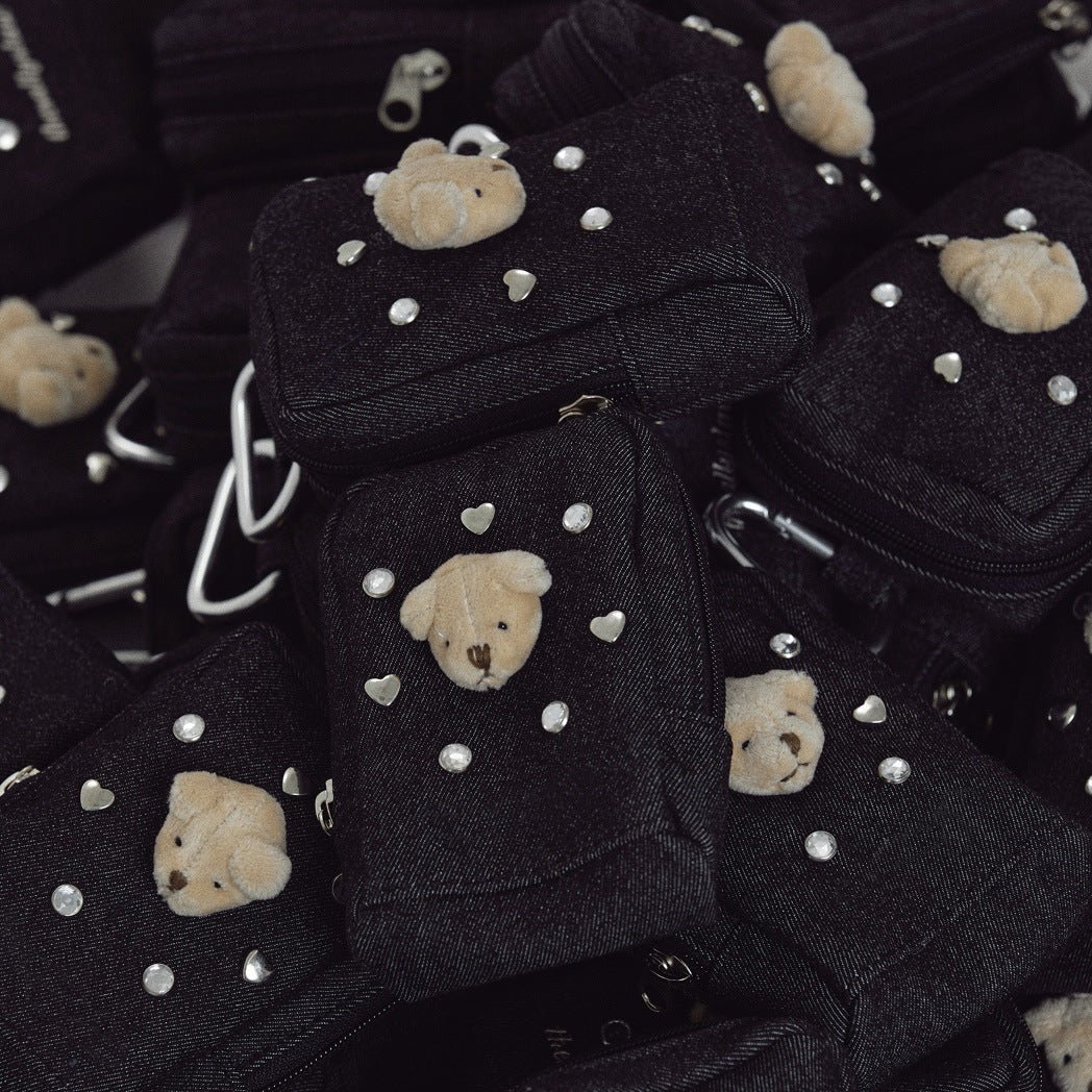 Bear Decor Denim Dog Harness/Collar/Bag