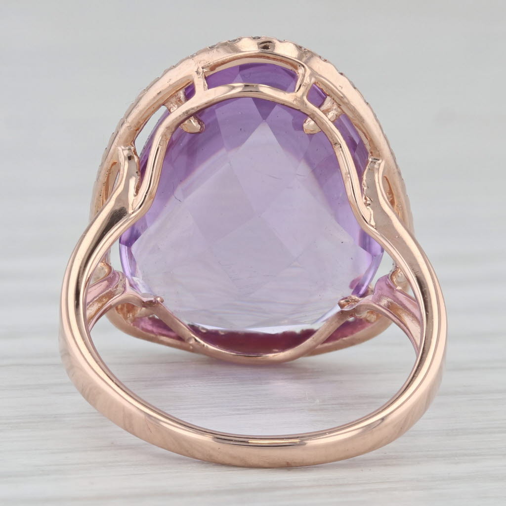 Amethyst Diamond Halo Ring 14k Rose Gold Size 7 Cocktail