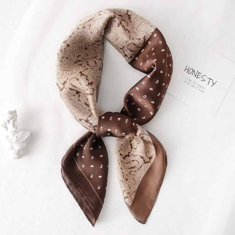 Silk Scarf Women's Small Square Scarf Hair Band Matching Shirt Suit Spring And Autumn Thin Vintage French Style Tube Top Tie Bag Internet Popular
