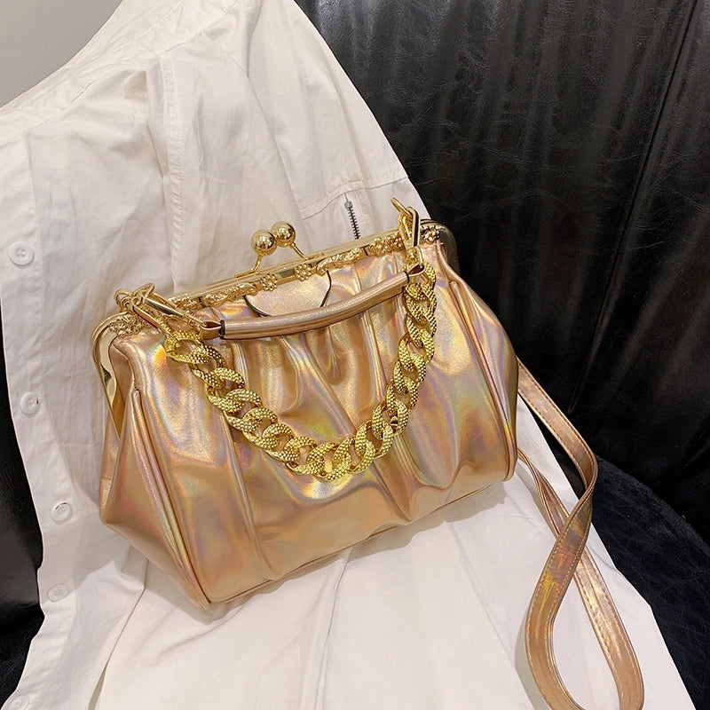 Women's Pu Leather Solid Color Basic Vintage Style Sewing Thread Square Clasp Frame Shoulder Bag Handbag Crossbody Bag