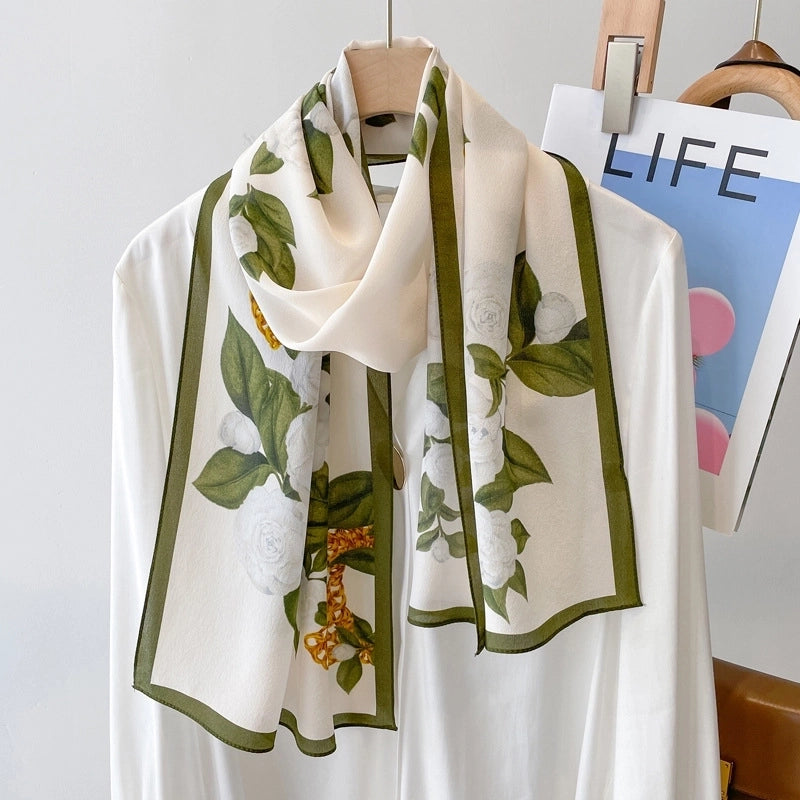 Women's Elegant Minimalist Color Block Silk Printing Silk Scarf