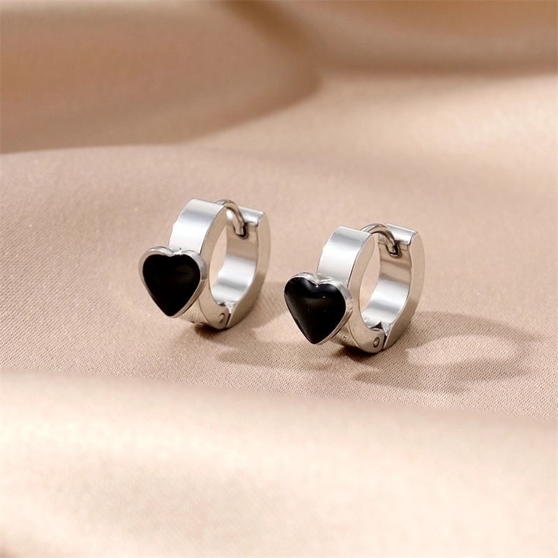 3 Pieces Minimalist Round Square Heart Shape Enamel Plating 201 Stainless Steel Alloy Dangling Earrings