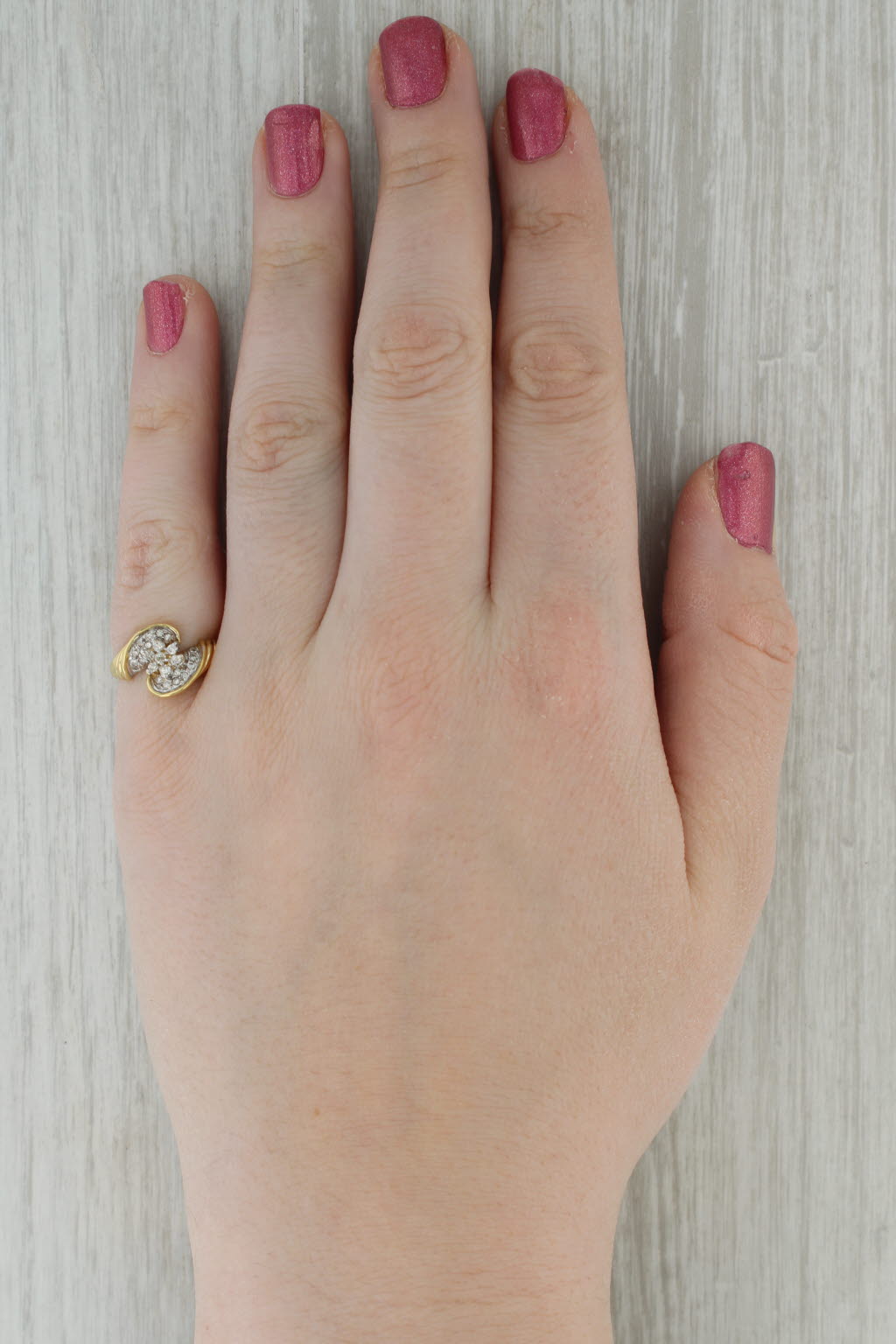 0.30ctw Diamond Flower Cluster Bypass Ring 18k Yellow Gold Size 5.75