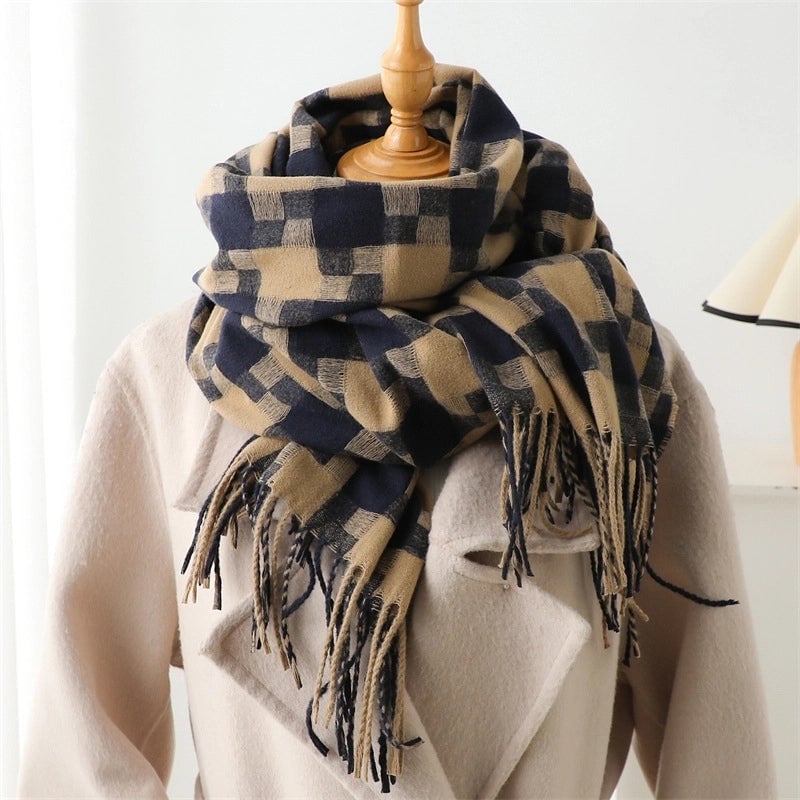 Women's Elegant Basic Lady Plaid Imitation Cashmere Polyester Scarf