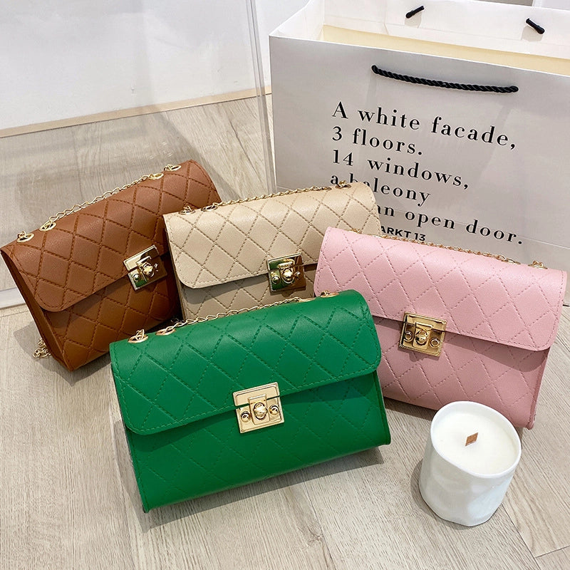New Style Rhombus Plaid Shoulder Chain Small Square Bag