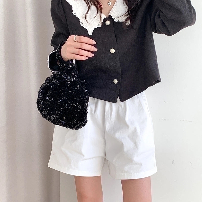 Women's Small Polyester Solid Color Streetwear Sequins Square Open Handbag