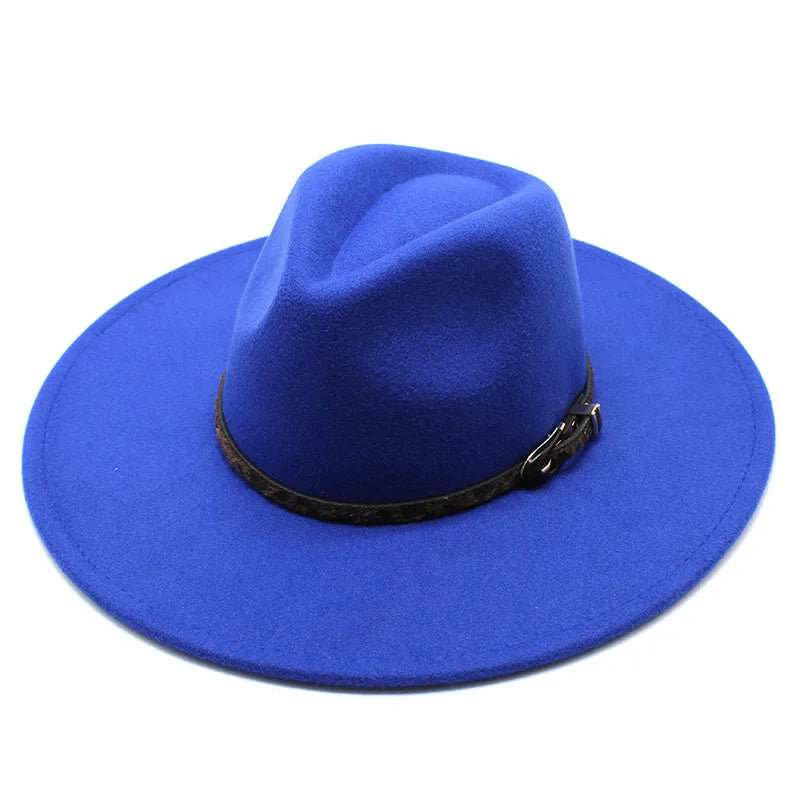 New Autumn And Winter Wool 9.5cm Big Brim Jazz Hat Men's And Women's Heart Top Chain Hat Felt Hat