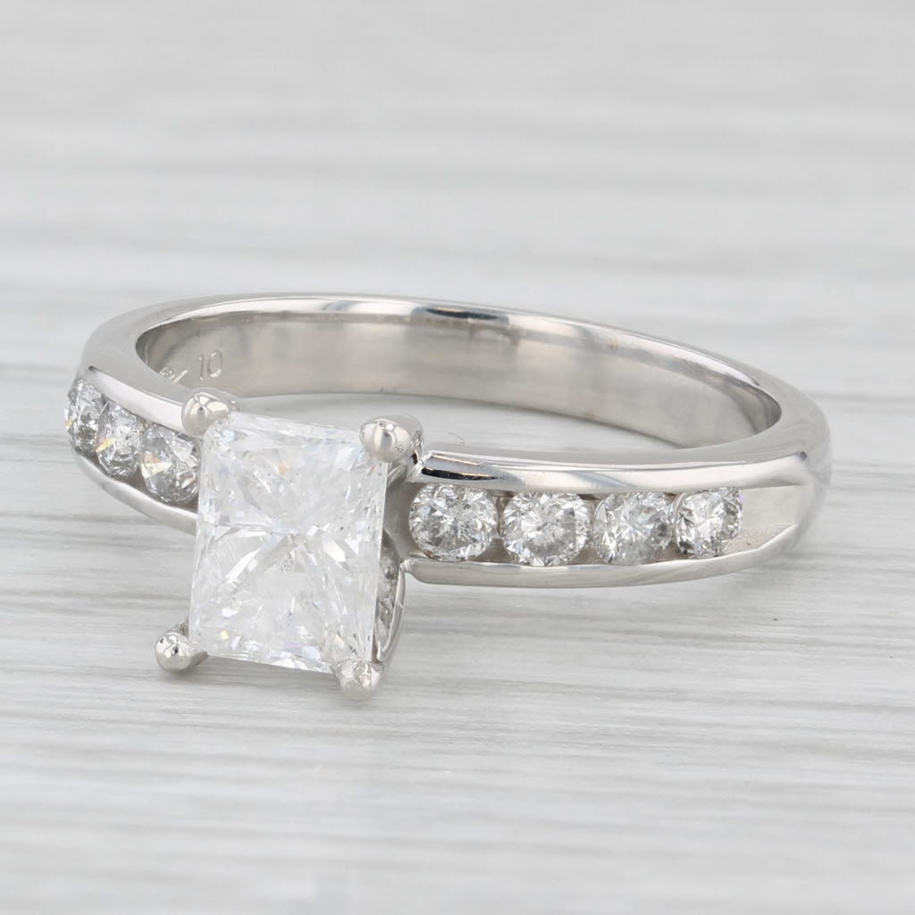 1.35ctw Diamond Engagement Ring 14k White Gold Size 6 Rectangle Princess Cut