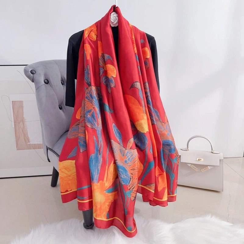 Silk Scarf Women's Spring And Autumn Fashion Printed Silk Elegant Scarf Thin Shawl Office Outer Warming Scarf