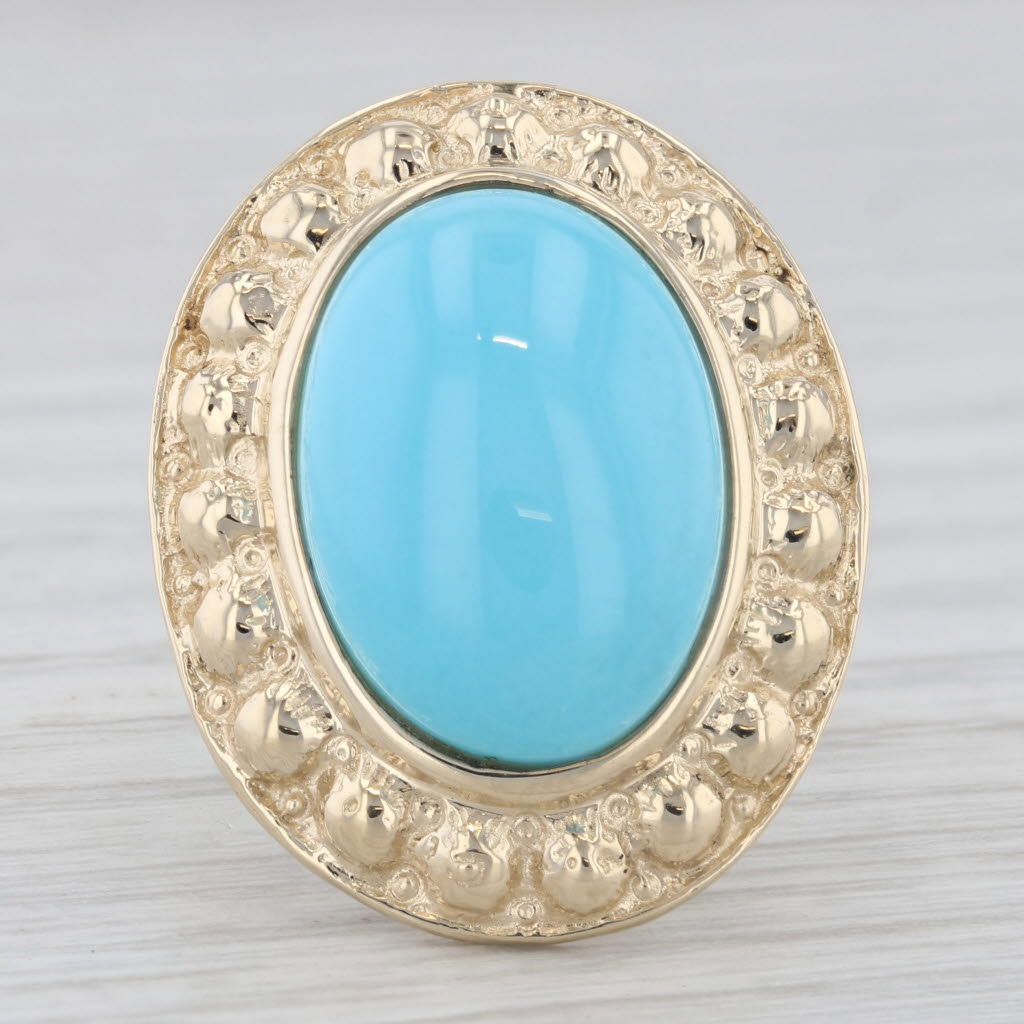 Lab Created Turquoise Cabochon Large Cocktail Ring 14K Yellow Gold Ring Size 6