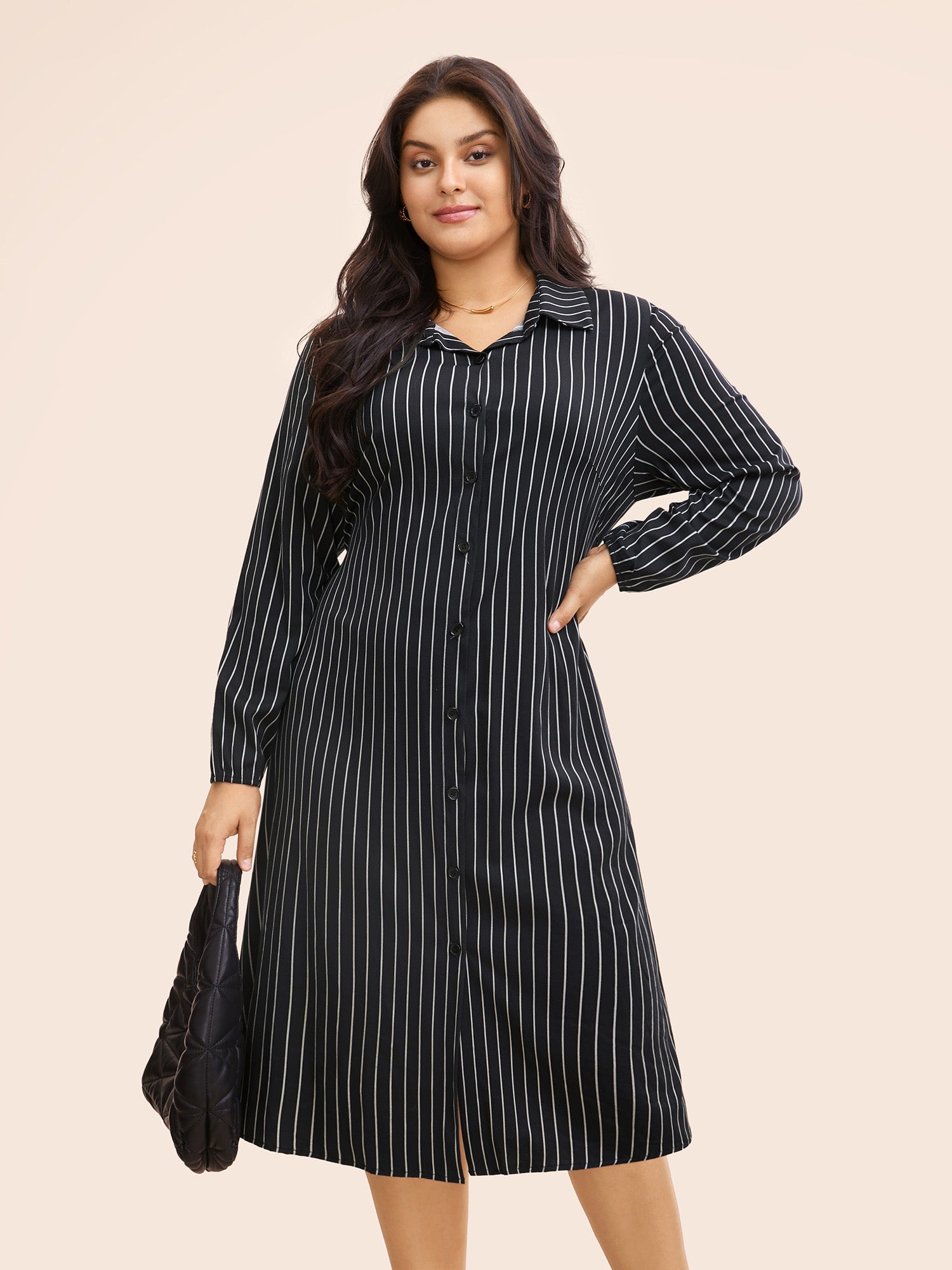 No-Gape Buttons Stretch Woven Shirt Dress