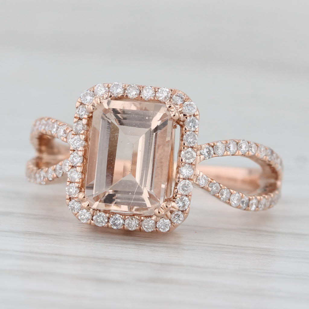1.54ctw Morganite Diamond Halo Ring 14k Rose Gold Size 5.25 Engagement