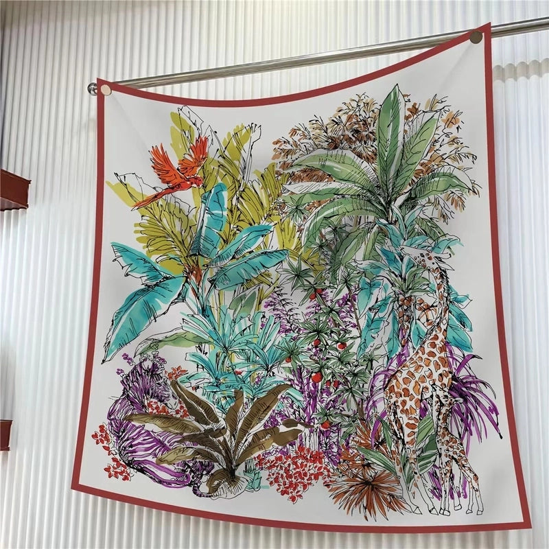 New High Quality Twill Forged Large Square Fashion 90*90cm Printed Silk Scarf Sunscreen Shawl Scarf