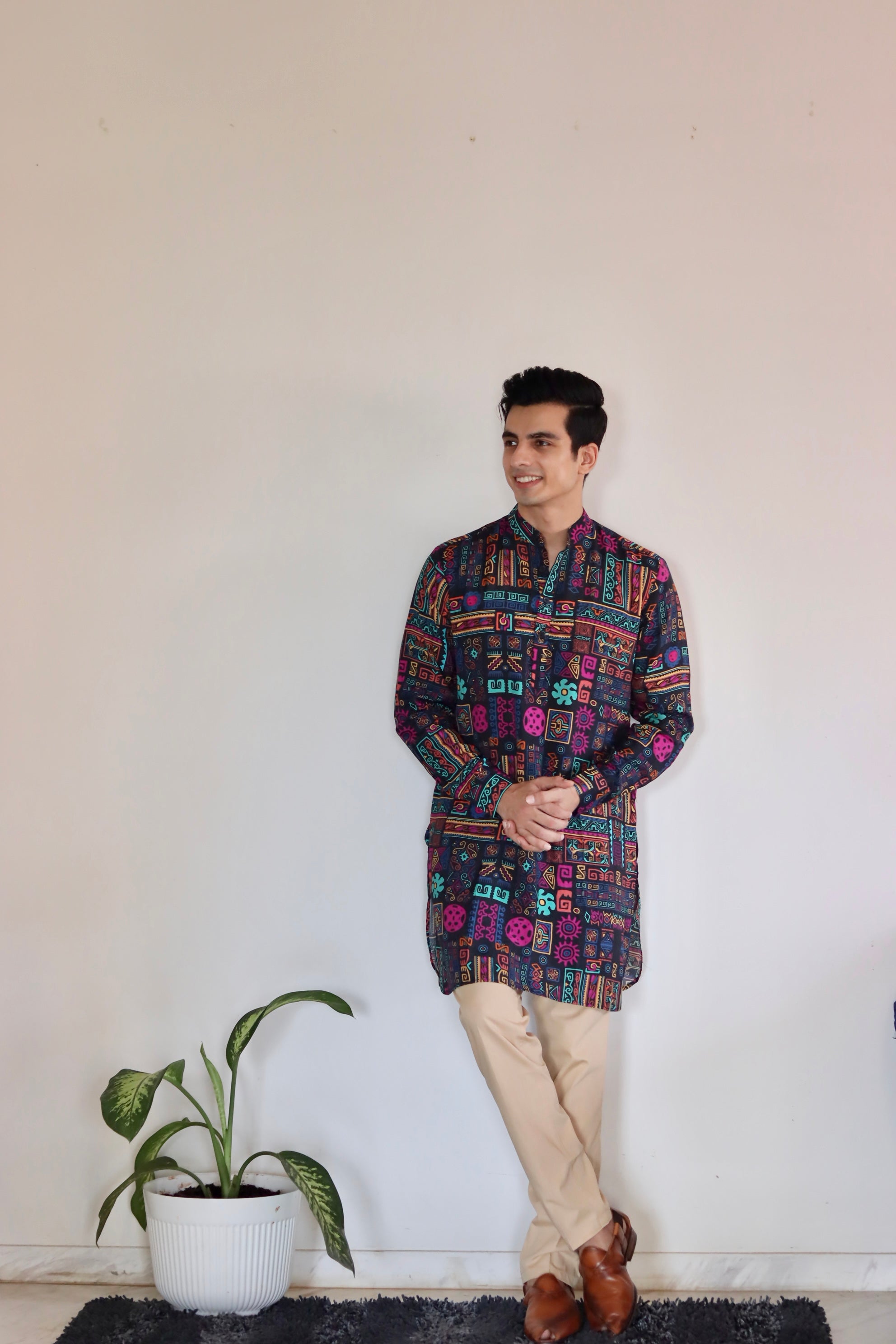 Abstract Earthy Black Ganganagery Kurta