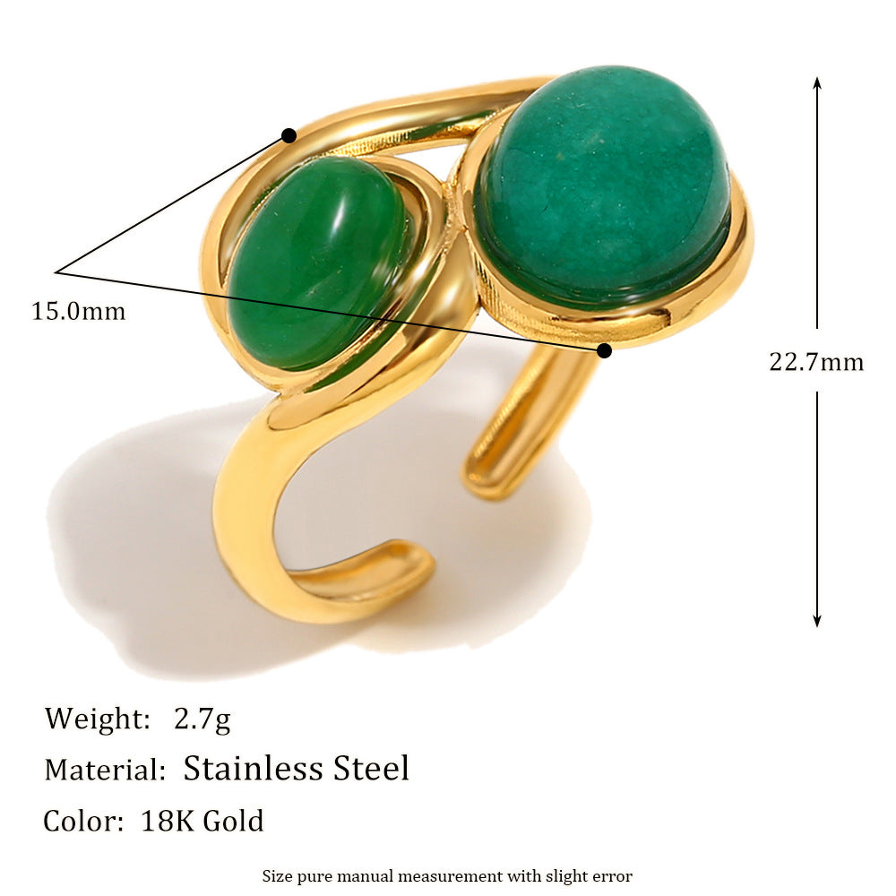 Retro Fashion Hand Jewelry Stainless Steel Plated 18K Gold Starfish Shell Gemstone Love Heart Open Ring