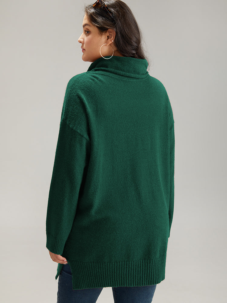 Anti-Pilling Split Side Turtle Neck Pullover