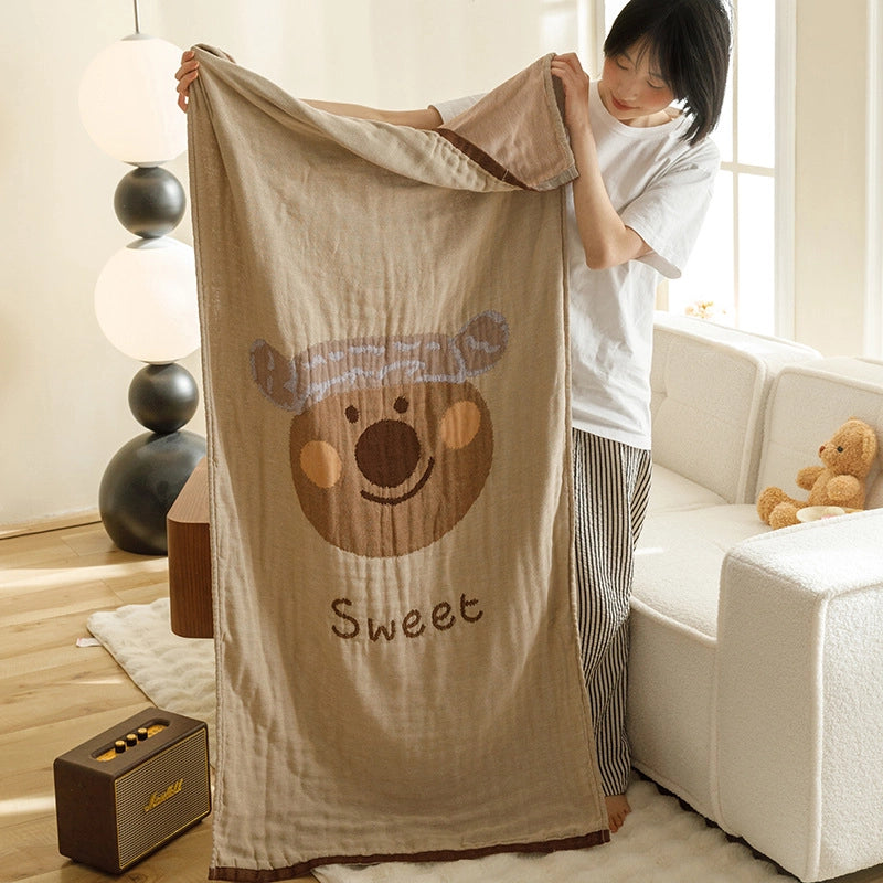 Class A Cotton Gauze Cover Blanket Cotton Jacquard Four-Layer Gauze Bath Towel Sofa Nap Blanket Multifunctional Children's Bags Quilt