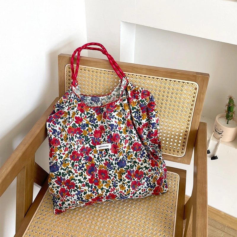 Women's Large Cotton Ditsy Floral Vintage Style Classic Style Bucket Open Tote Bag