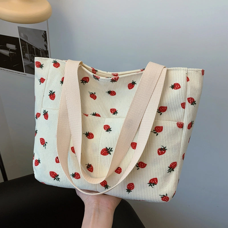 Women's Cloth Strawberry Bow Knot Streetwear Square Zipper Shoulder Bag