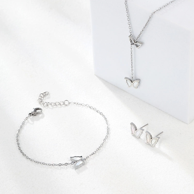 Fashion Cross Heart Shape Butterfly 201 Stainless Steel Shell 18K Gold Plated Plating Stainless Steel Jewelry Sets