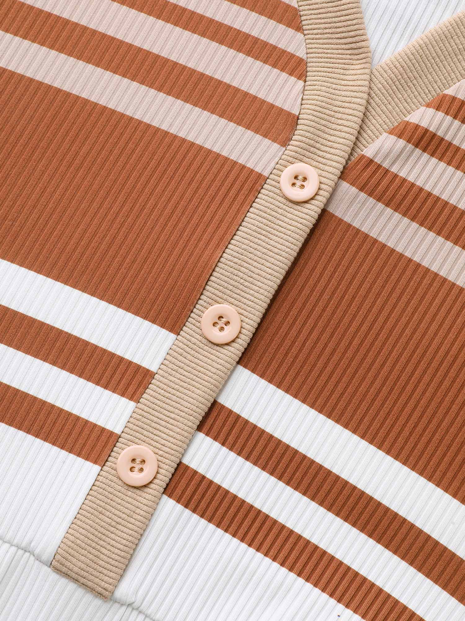 Contrast Striped V Neck Midi Dress