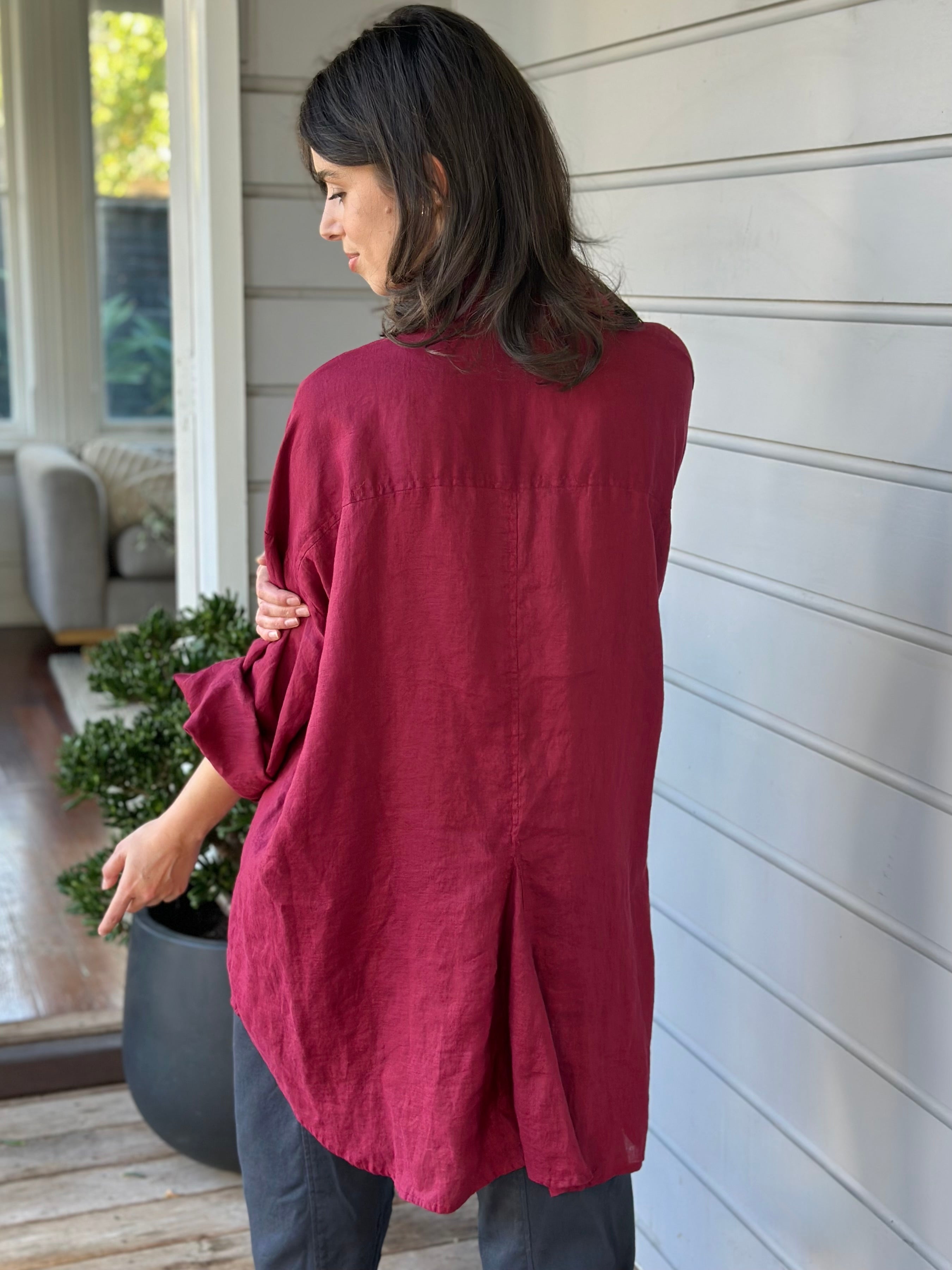 megan shirt - merlot linen