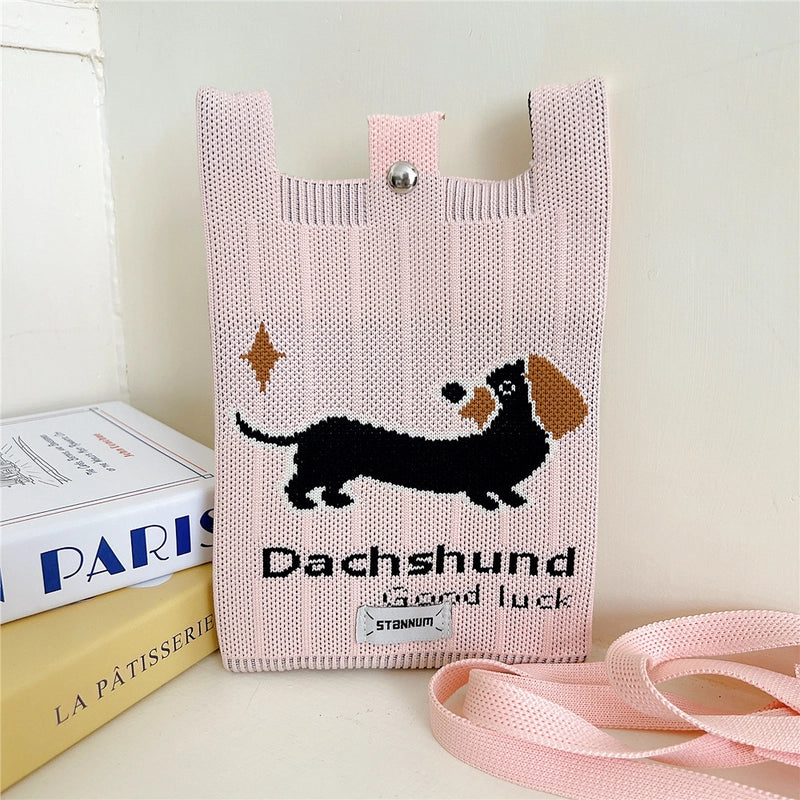 Women's Small Knit Cartoon Cute Bucket Lock Clasp Phone Wallets