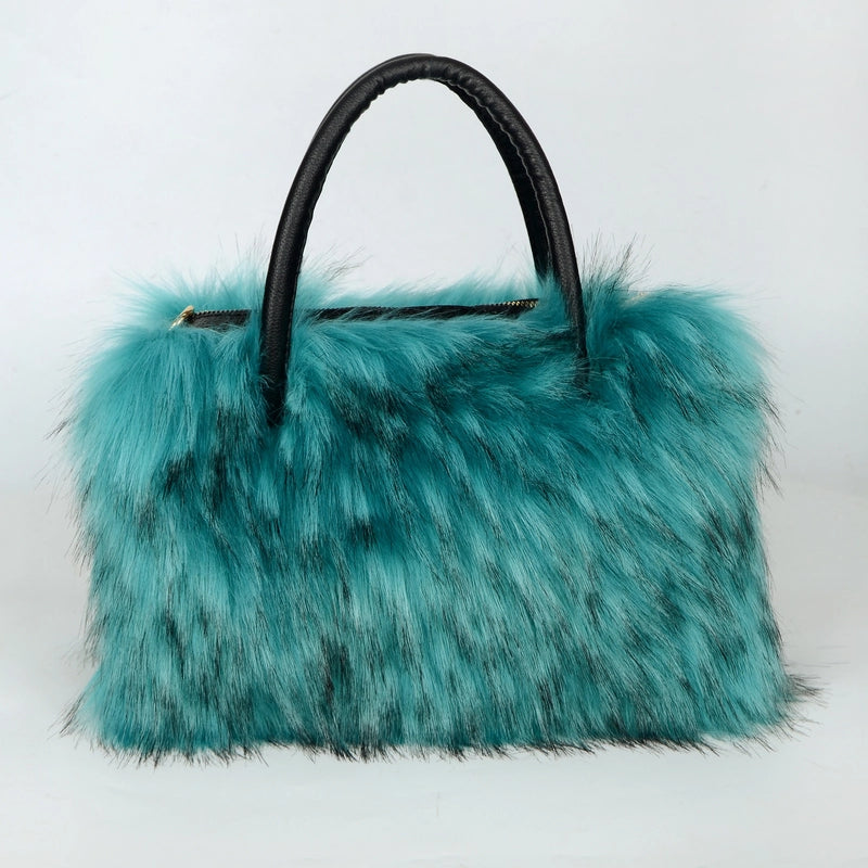 Women's Large Imitation Fur Solid Color Basic Classic Style Square Zipper Tote Bag