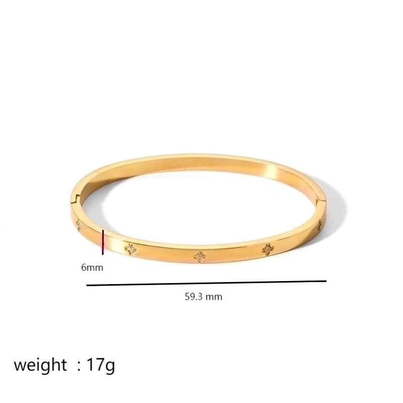 Minimalist Rectangle Stainless Steel Polishing Plating Inlay Zircon 18k Gold Plated Bangle