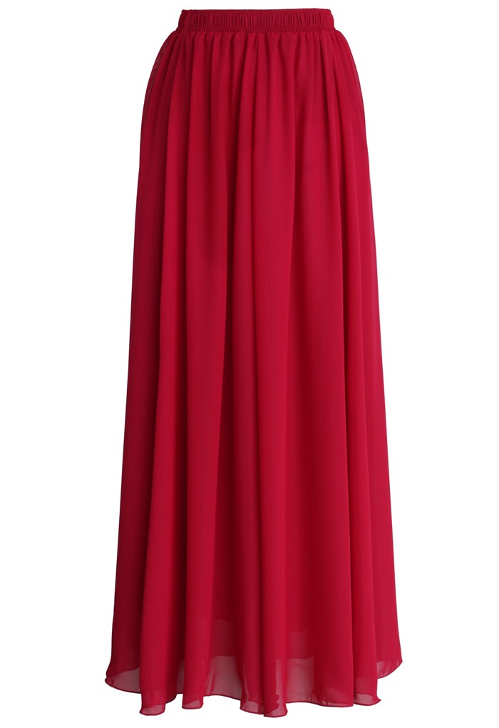 Red Pleated Maxi Skirt( CLEARANCE SALE