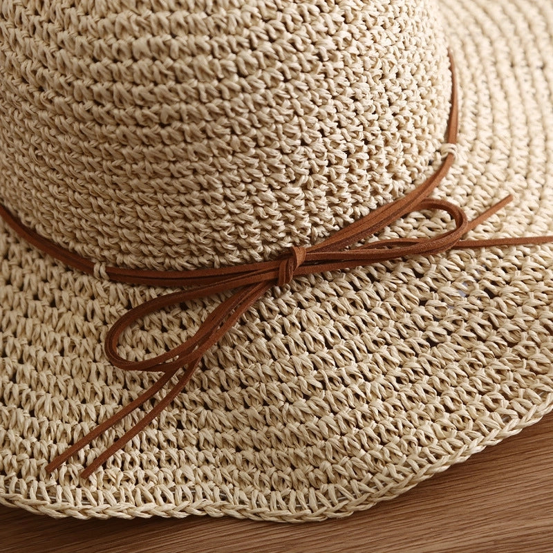 Women's Minimalist Bow Knot Braid Wide Eaves Straw Hat