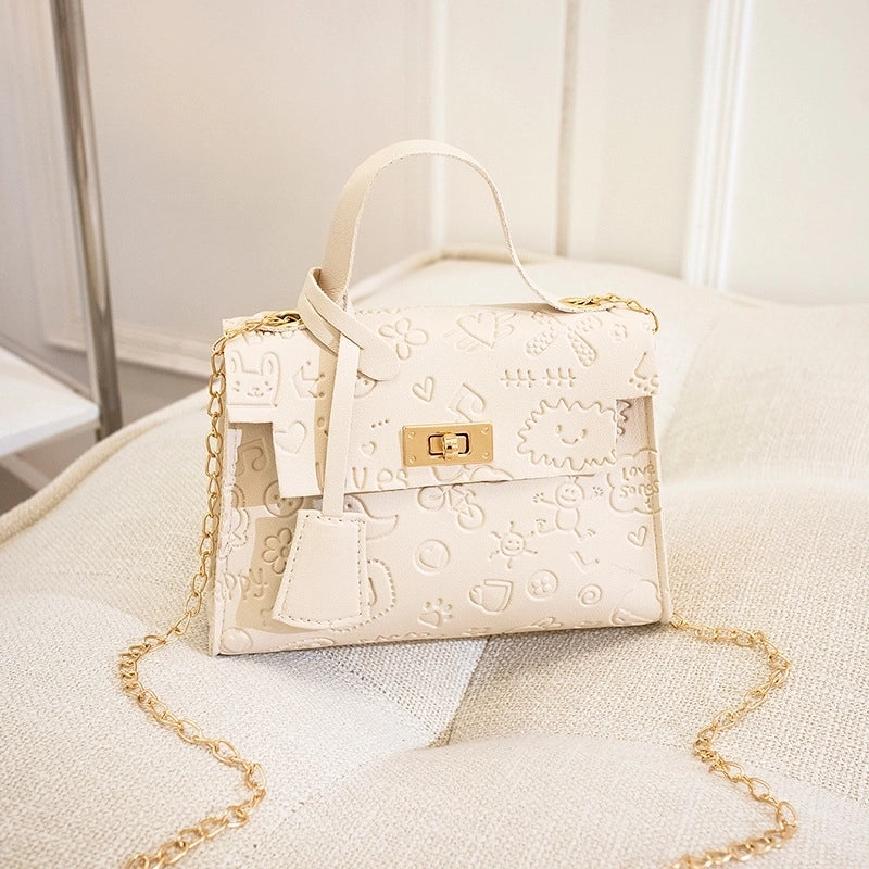 Women's Small Pu Leather Cartoon Cute Square Lock Clasp Crossbody Bag