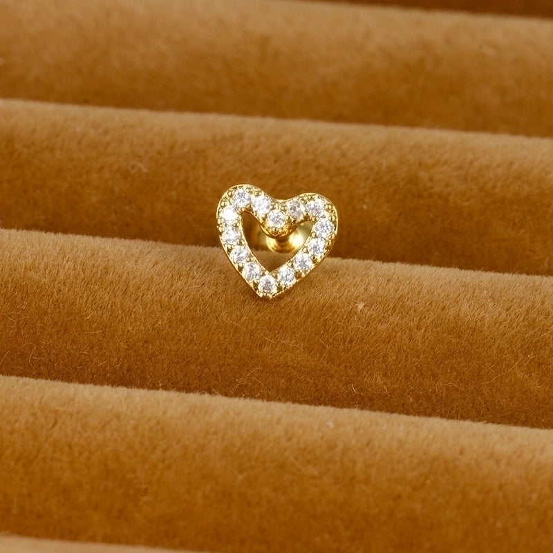 1 Piece Minimalist Star Heart Shape Crown Plating Inlay Stainless Steel Zircon Ear Studs