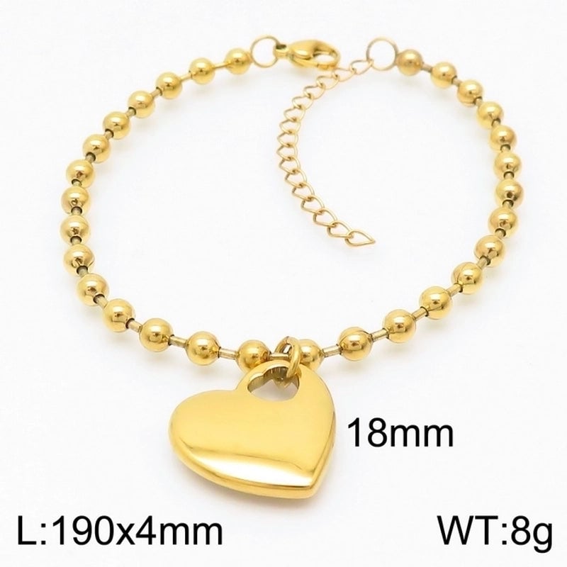 Sweet Heart Shape Stainless Steel 18K Gold Plated Beaded Bracelets Necklace
