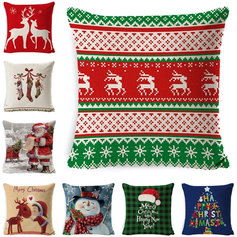 Retro Christmas Tree Santa Claus Christmas Socks Linen Pillow Cases