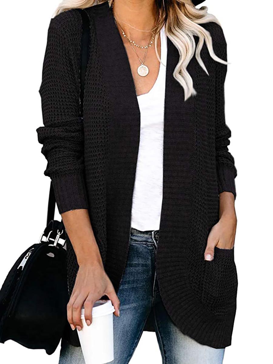 Solid Color Long Sleeve Knitted Cardigan5 colors