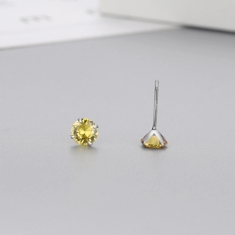 Minimalist Geometric Sterling Silver Zircon Ear Studs 1 Pair