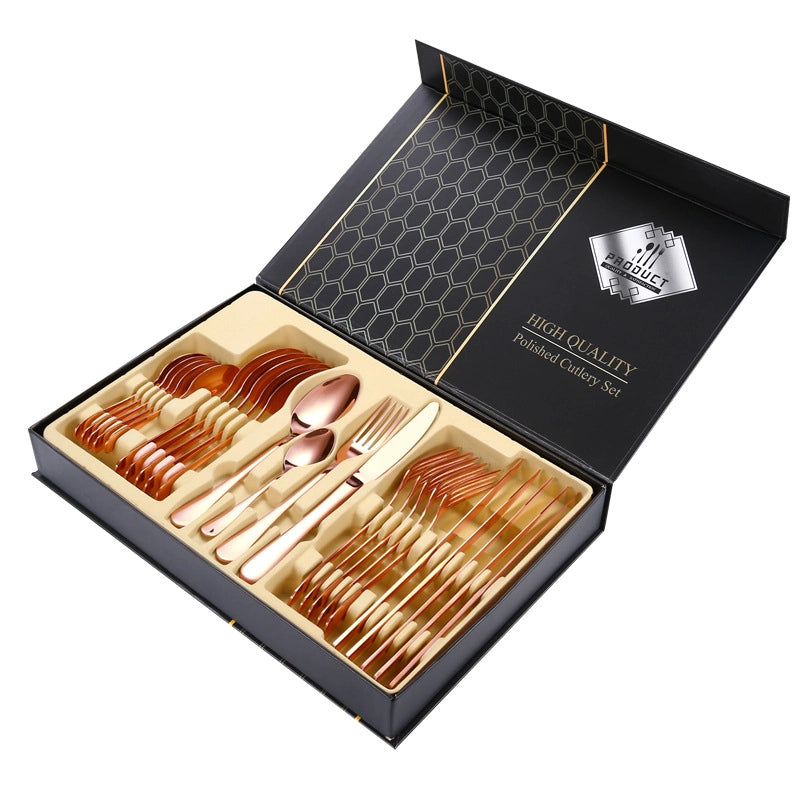 1010 Stainless Steel Tableware 24-piece Golden Steak Knife. Fork And Spoon Gift Box Western Tableware Suit
